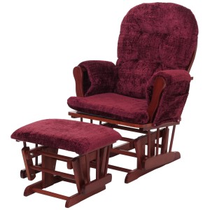 MCW Relaxsessel C76 Bordeaux mit Hocker, dunkles Holzgestell, Chenille-Bezug.
