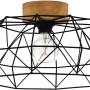 Schwarze Eglo Deckenleuchte Padstow mit Holzbaldachin und geometrischem Draht-Lampenschirm.