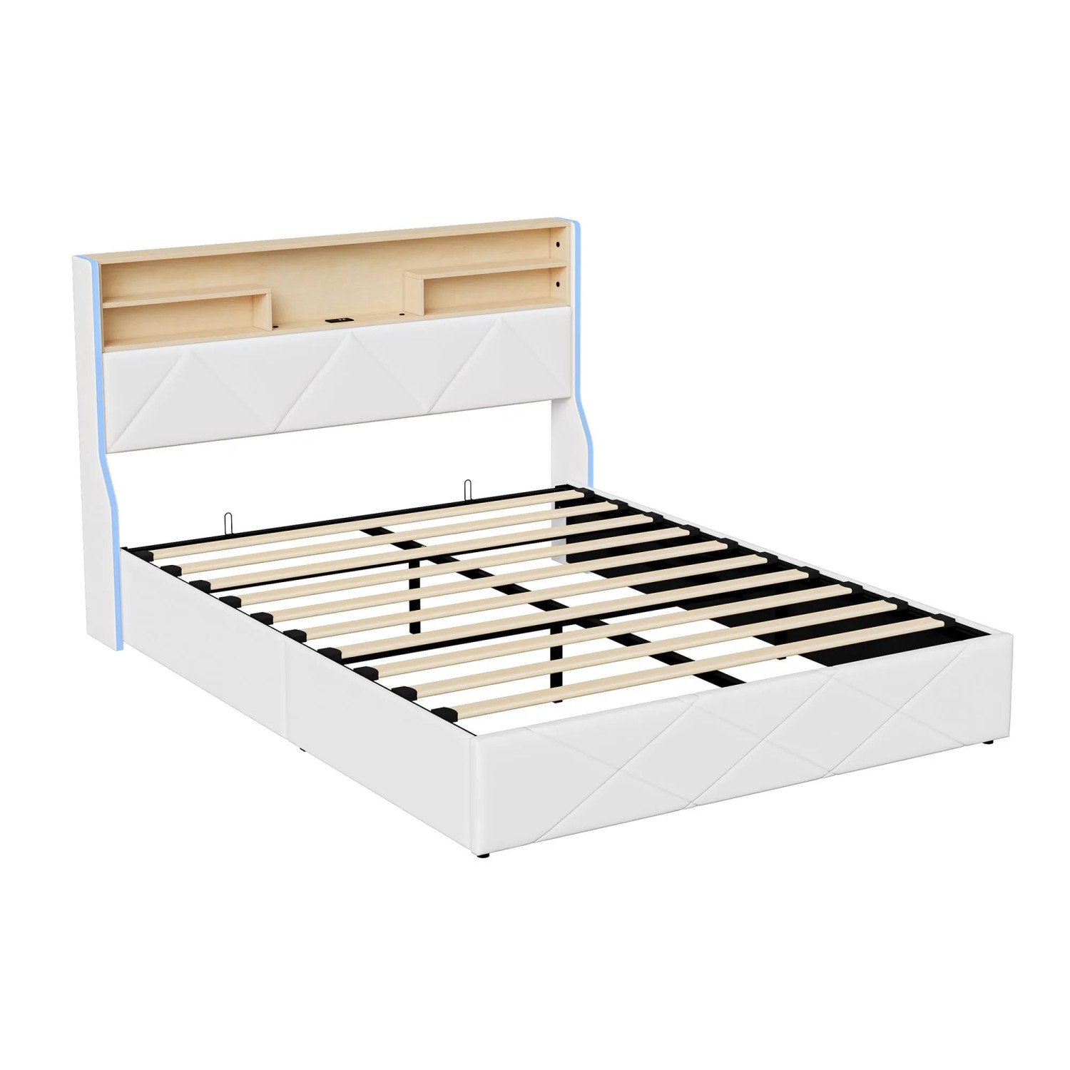 PXloue Polsterbett Stauraumbett 140x200 cm mit Bettkasten, LED, USB & Lattenrost