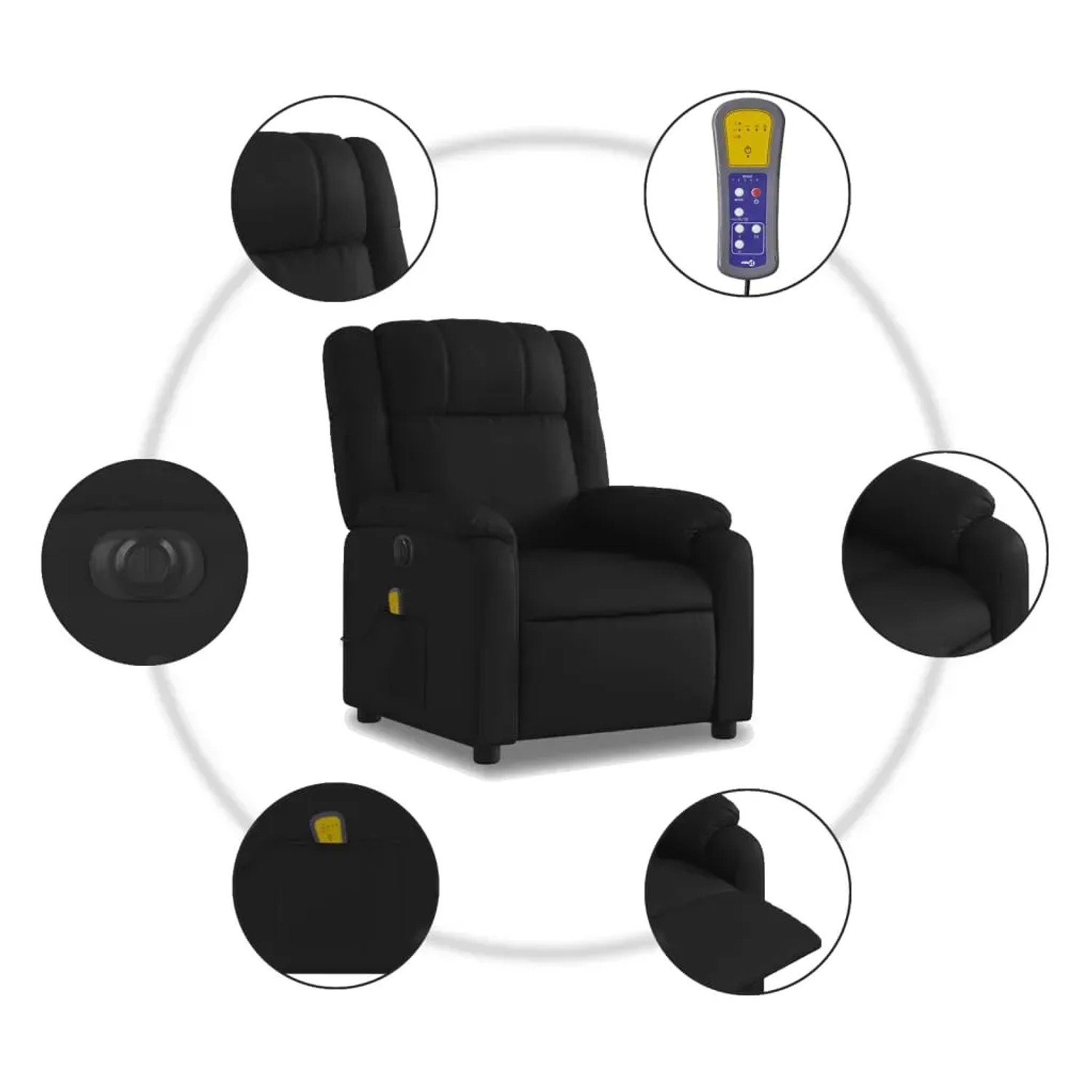 Schwarzer vidaXL Massagesessel Modell 10 aus Kunstleder mit Fernbedienung.