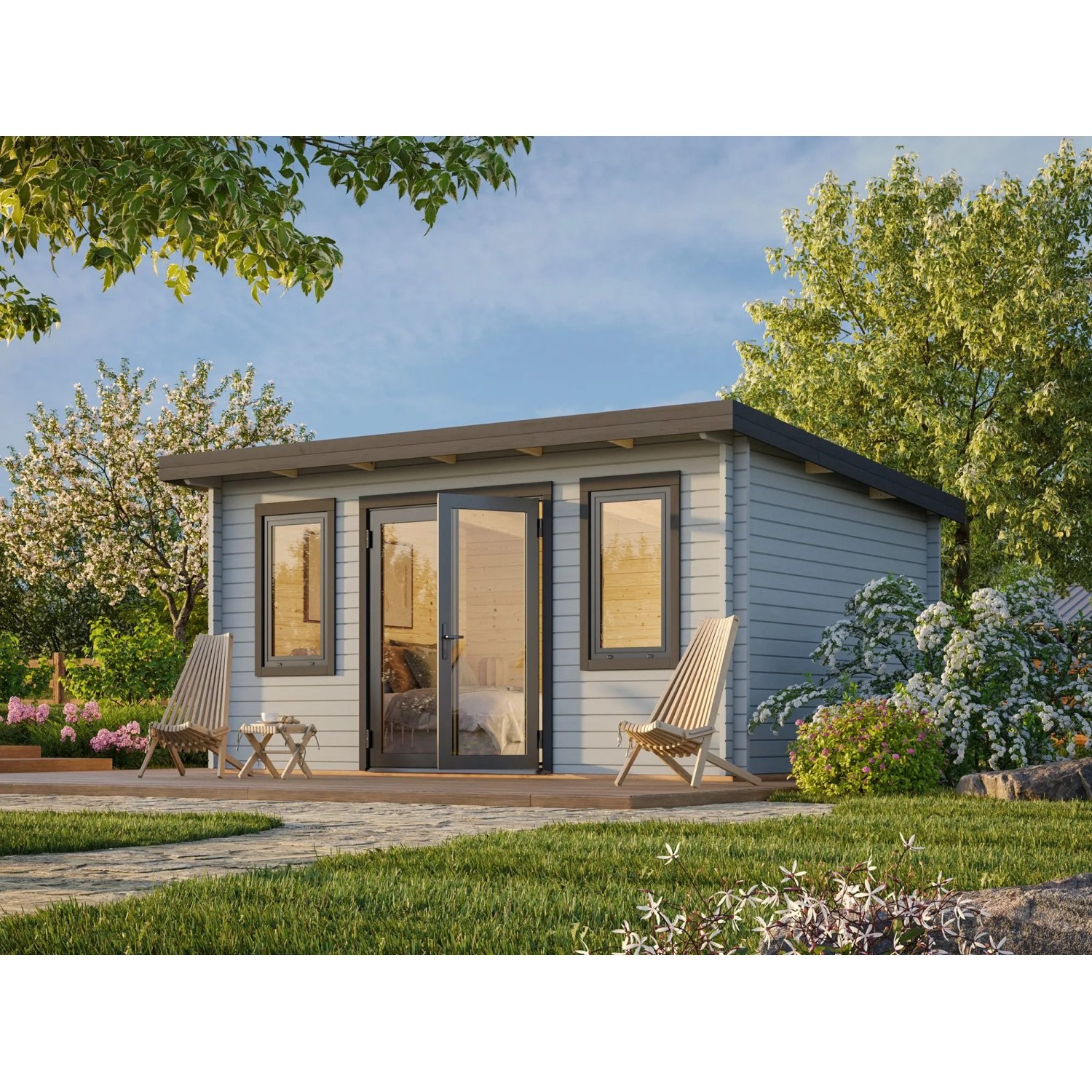 Palmako Holz-Gartenhaus Lisandra Pultdach Lackiert 470 cm x 350 cm 14,2 m²