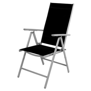 Schwarzer, 7-fach verstellbarer Mojawo Gartenstuhl Hochlehner aus Aluminium, klappbar.