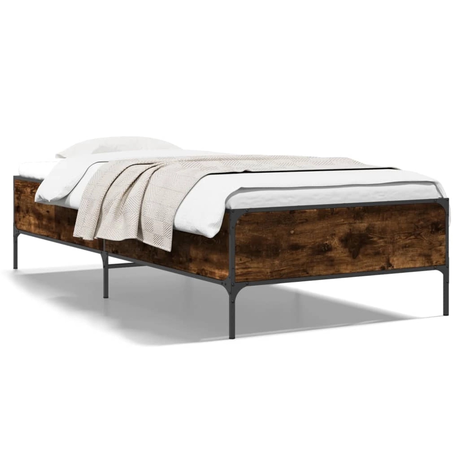 vidaXL Bettgestell Räuchereiche 90x190 cm Holzwerkstoff und Metall 844988 günstig online kaufen