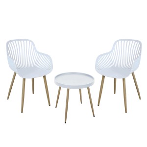 Svita Philly Sitzgruppe, 3-teilig, weiß/Holzoptik. Gartenmöbel Set mit Tisch und zwei Stühlen.