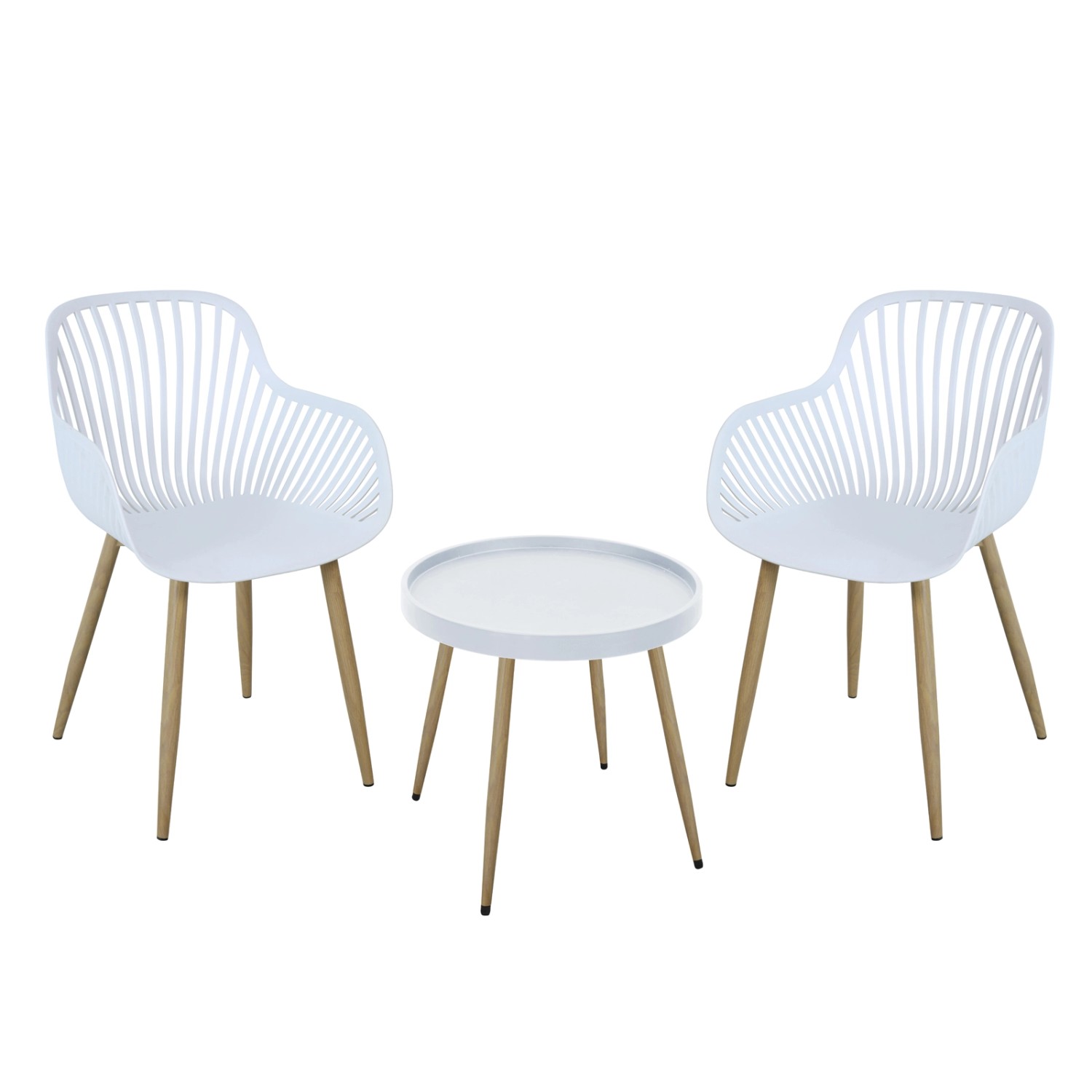 Svita Philly Sitzgruppe Balkonmöbel Set 3 teilig Weiß/Holzoptik günstig online kaufen