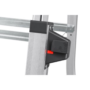 Detailaufnahme: Hailo Alu-Teleskop-Stehleiter TL100 TopLine mit Verriegelungsmechanismus.