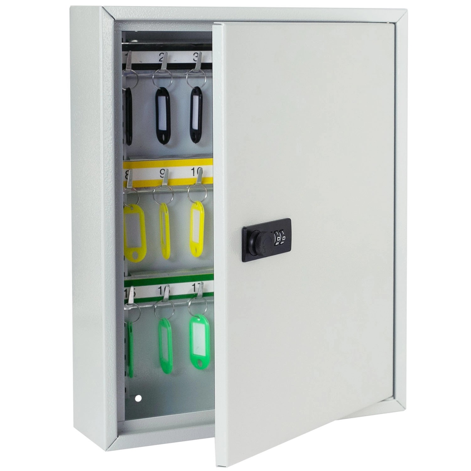 HMF 13642-07 Schlüsselschrank Zahlencode Schlüsselkasten Groß 42 Haken 35 x 27 x 8 cm Lichtgrau