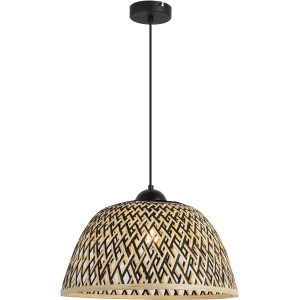Globo Pendelleuchte, schwarz matt, mit Bambusschirm in Naturfarben, 400x1200 mm.