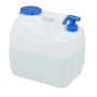 Weißer Relaxdays HDPE Wasserkanister 23 L mit blauem Hahn, Schraubdeckel und Griff für Camping & Outdoor.