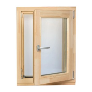 Offenes Panto Holzfenster, Dreh/Kipp, 60x90 cm, rohes Nadelholz mit Griff.