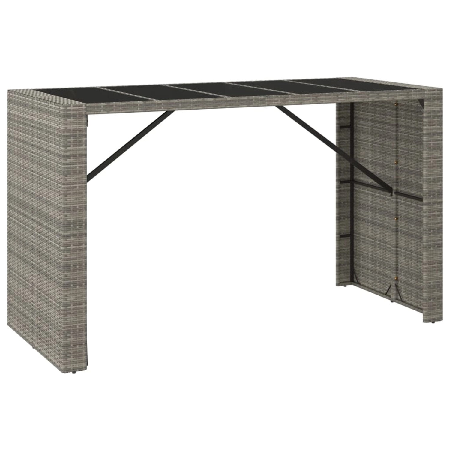 vidaXL Bartisch mit Glasplatte Grau 185x80x110 cm Poly Rattan 362601