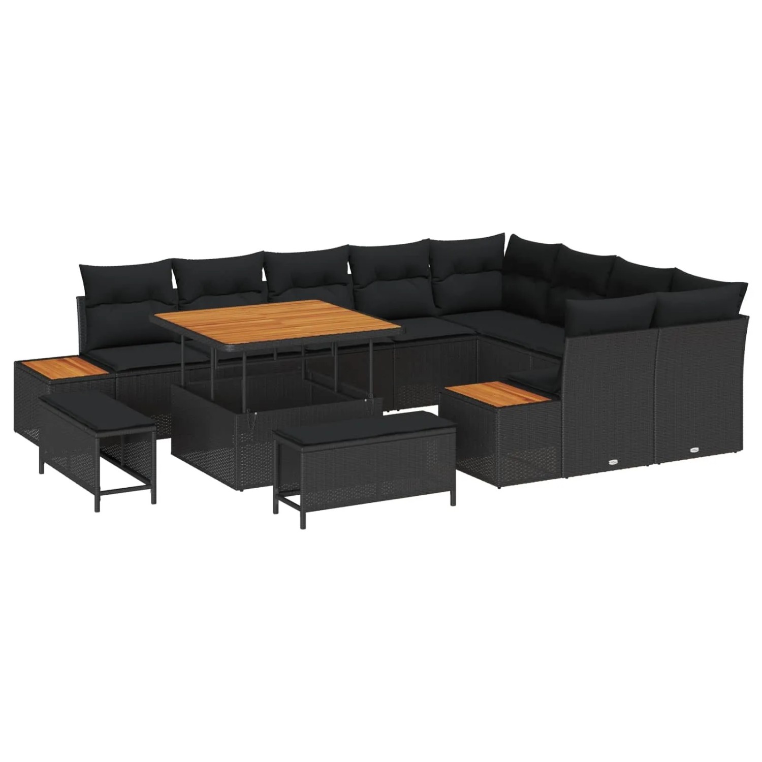 vidaXL Gartensofa-Set mit Kissen 12 Stk Schwarz Poly Rattan 3364894 günstig online kaufen