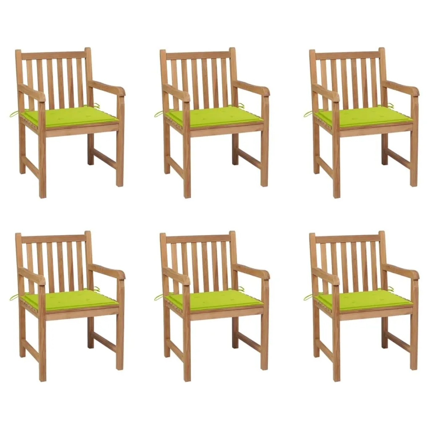 vidaXL Gartenstühle 6 Stk mit Hellgrünen Kissen Massivholz Teak 3073042