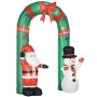 Grüner aufblasbarer Weihnachts-Torbogen mit Weihnachtsmann und Schneemann, beleuchtet, 2,45 m hoch.
