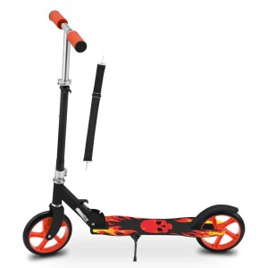 ArtSport Cityroller Fire, schwarz-roter Scooter mit Tragegurt und Flammenmuster.
