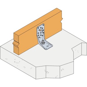 Feuerverzinkter Simpson Winkelverbinder AKR mit Langloch, befestigt Holzbalken an Beton. Ideal für Pfostenträger.