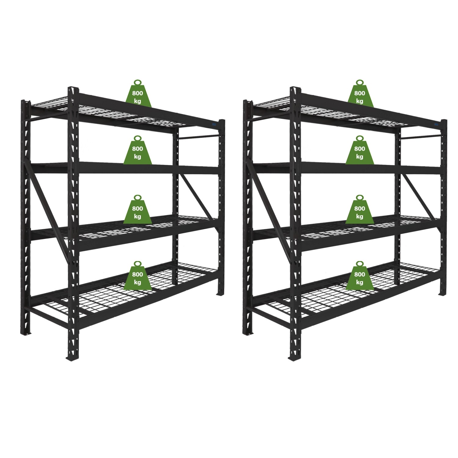 TRUTZHOLM 2x Schwerlastregal Enno 180x190x60 cm 3200 kg Stahl Stecksystem 4 Gitterböden