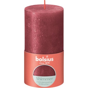 Bolsius Rustik-Kerze Shimmer, 130/68 mm, Rot. Stumpenkerze mit Metallic-Effekt.