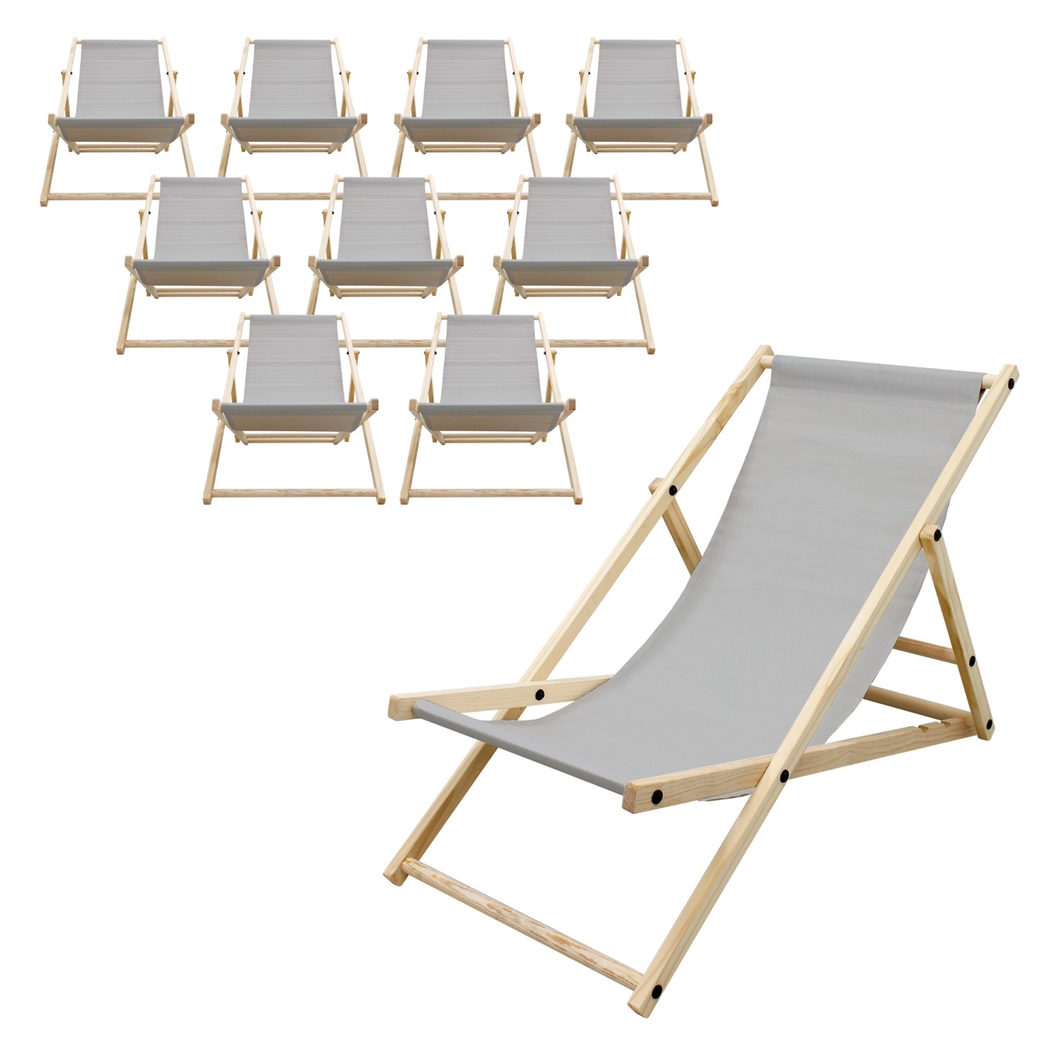 ECD Germany 10Er Set Liegestuhl Klappbar Hellgrau Holz 3 Positionen bis 120 günstig online kaufen