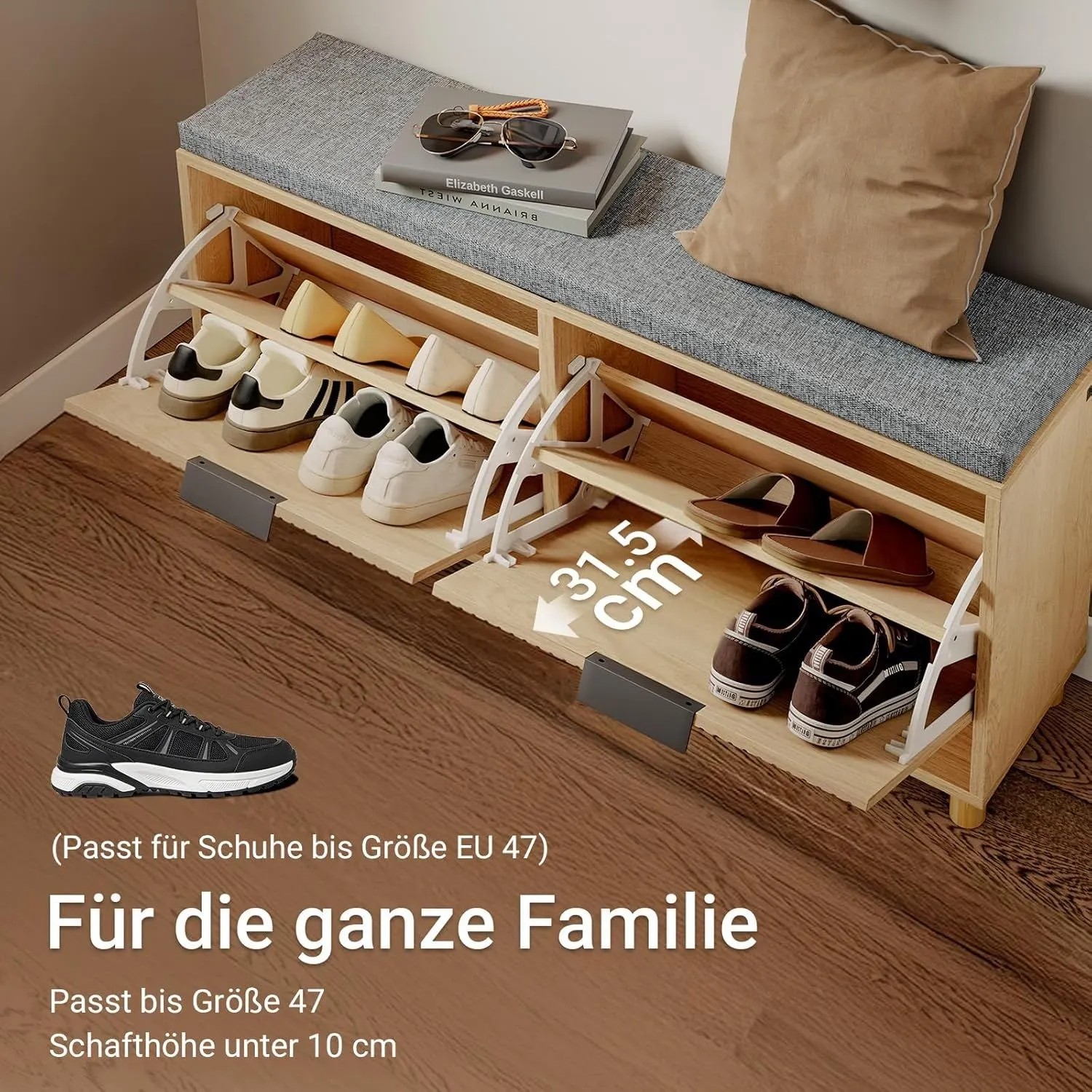 SoBuy Schuhbank FSR211-N mit zwei Schuhklappen und Sitzfläche, inklusive Schuhe.