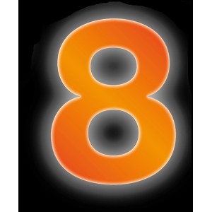 Reflektierende Klebezahl 8 in Orange, 8 cm hoch, für Hausnummern und Briefkästen.