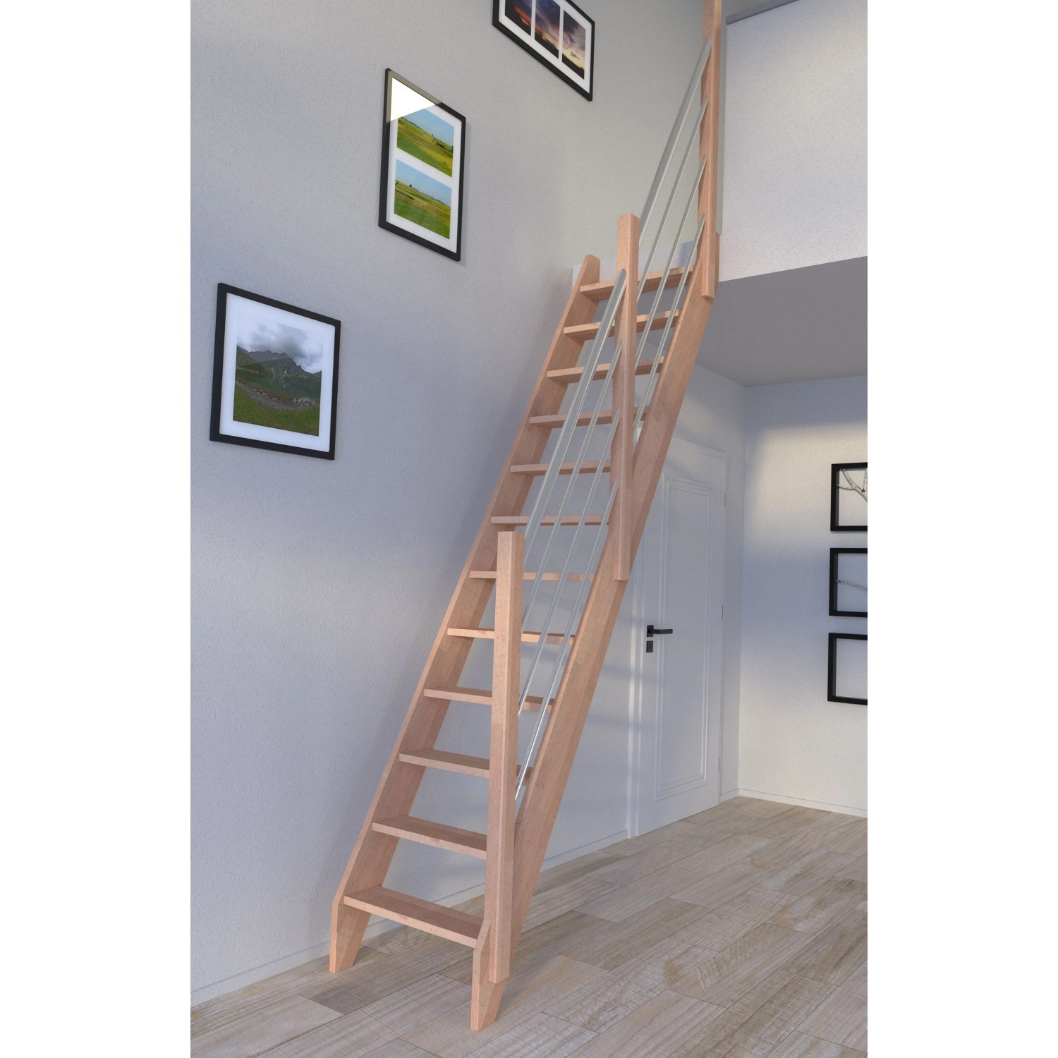 StarWood Buche Treppe mit Edelstahl-Geländer (rechts). Holztreppe für den Innenbereich.