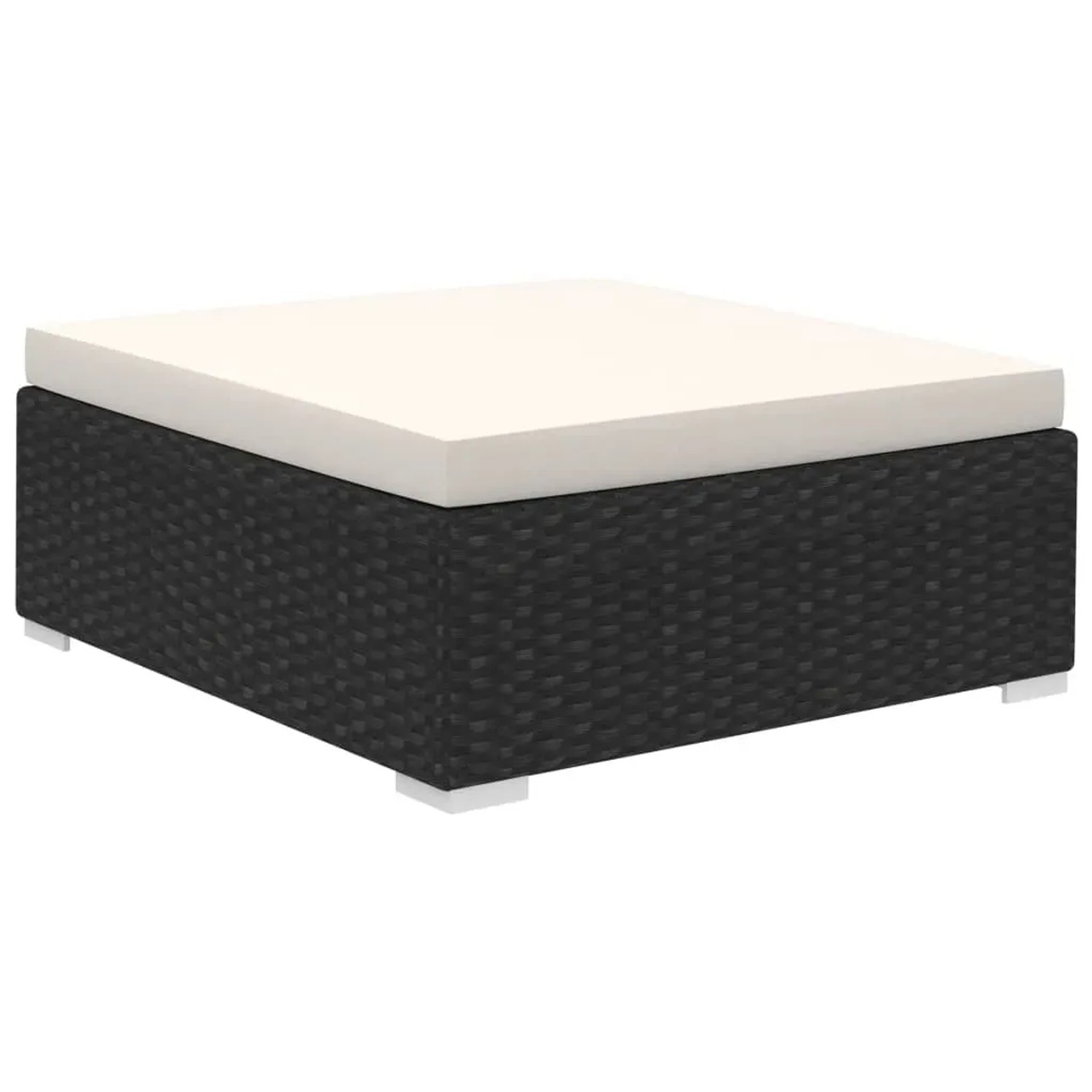 vidaXL Gartenmöbel: Schwarzer Poly Rattan Hocker mit creme-weißem Kissen.