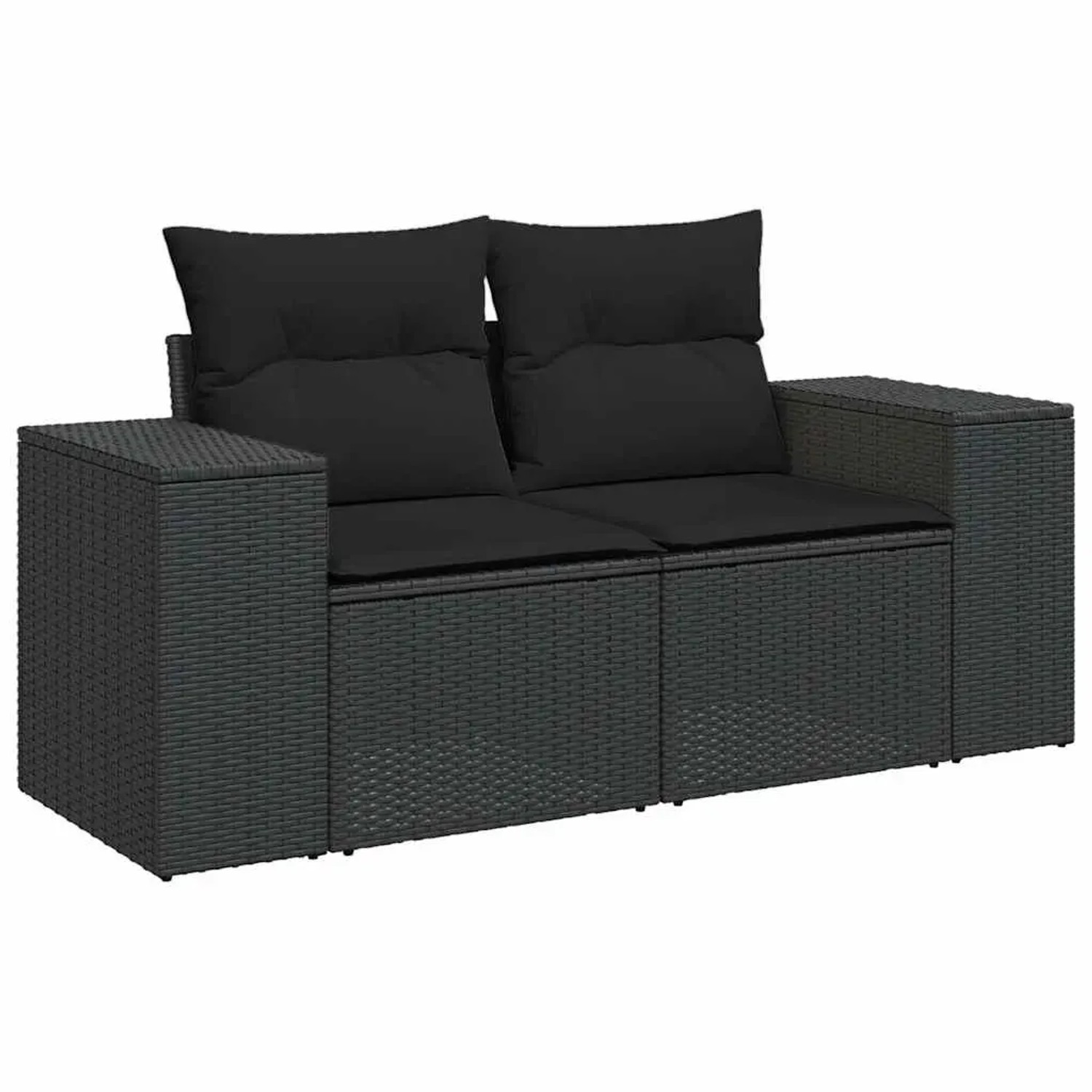 Schwarze 7-tlg. vidaXL Garten-Sofagarnitur aus Polyrattan mit Kissen.