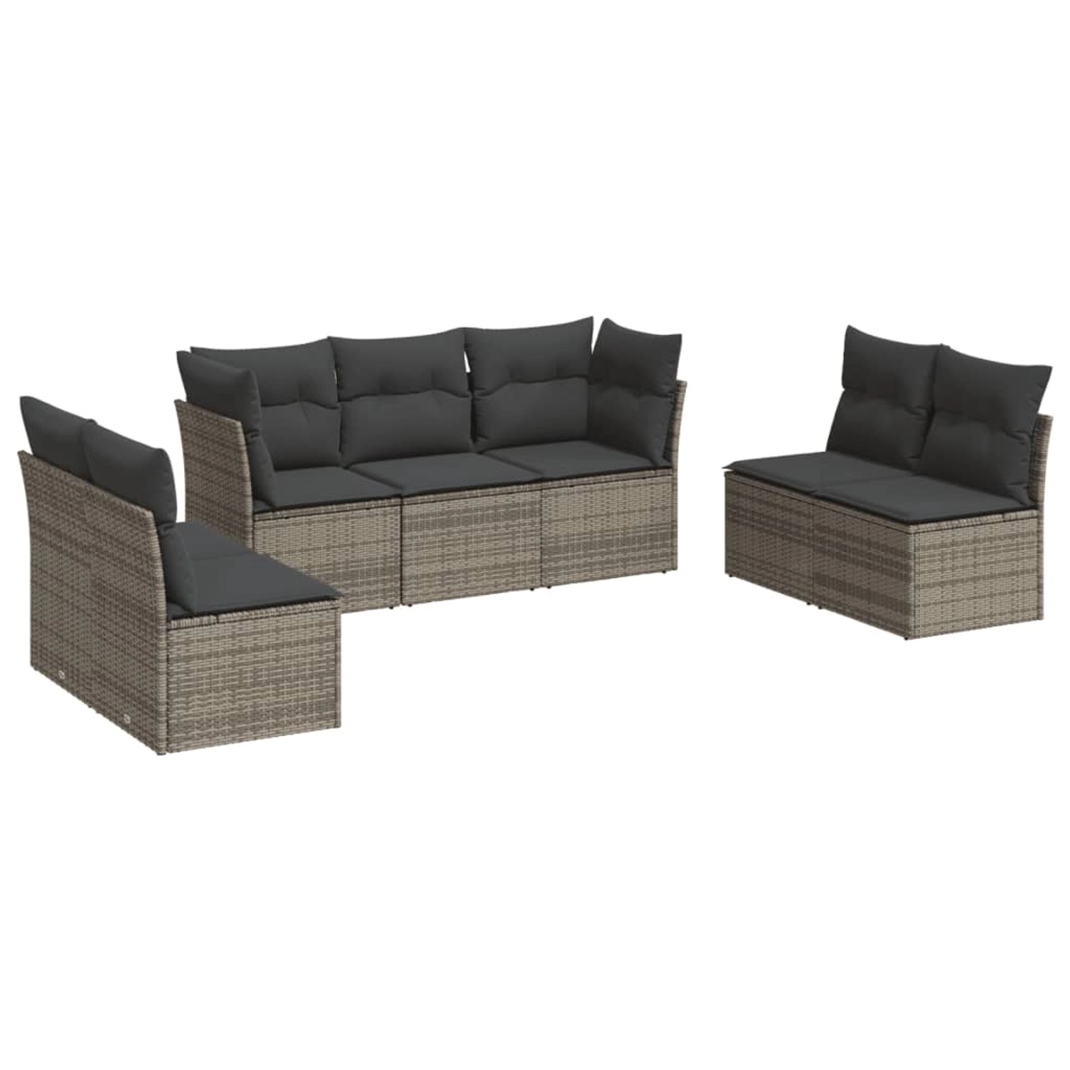 vidaXL 7-tlg Garten-Sofagarnitur mit Kissen Grau Poly Rattan Modell 15