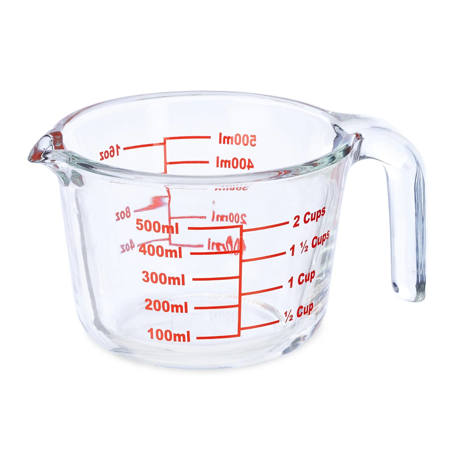 Relaxdays Messbecher Borosilikatglas Transparent Rot Hitzebeständig 500 ml 9 cm x 13 cm x 17,5 cm 0,6 kg