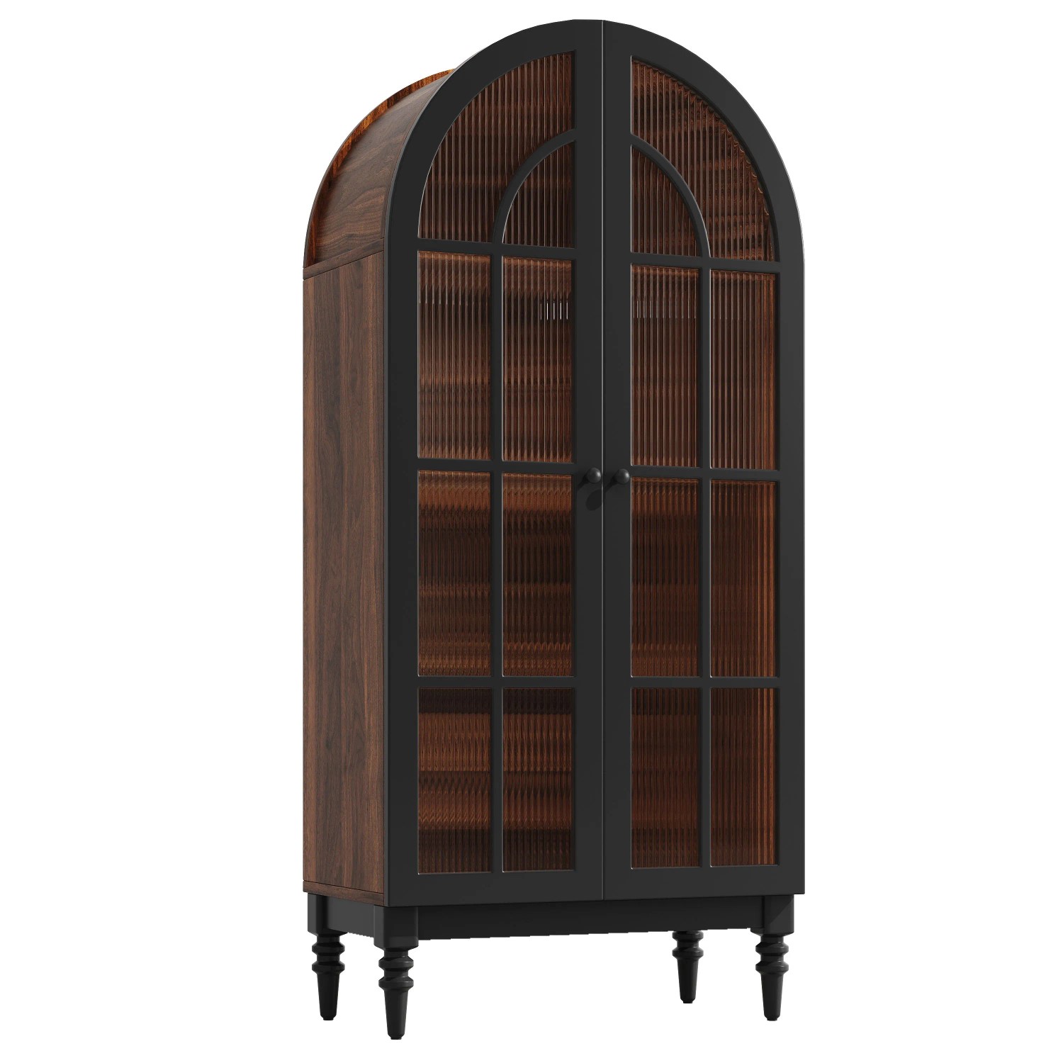 okwish Hochschrank mit Glastüren Aufbewahrung Küche 76x35.5x165cm Schwarz