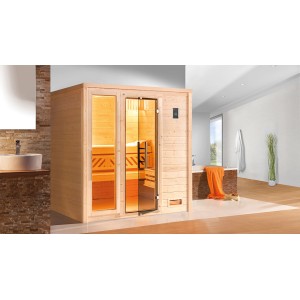 Weka Massivholzsauna Bergen mit Glastür und Fenster, Fichtenholz, 5,4 kW Ofen