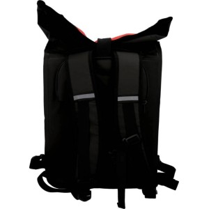 Fischer Fahrrad-Gepäckträgertasche, wasserdicht, schwarz-orange, mit Rucksackgurten.