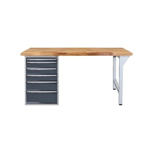 PROREGAL Werkbank Rhino Plus mit 6 Schubladen, Buche massiv, lichtgrau/anthrazitgrau.