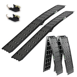 TRUTZHOLM Alu Auffahrrampen, klappbar, 2er Set, schwarz, mit Spanngurten. Zubehör für Autoanhänger.