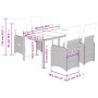 vidaXL Garten-Bistro-Set braun, 5-teilig mit Tisch, Stühlen und Kissen. Abmessungen sind eingezeichnet.