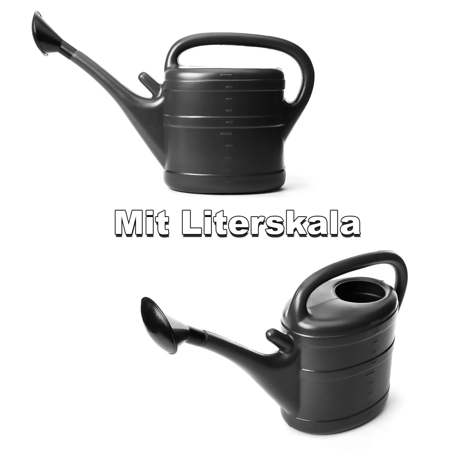 BigDean Gießkanne 10 Liter, anthrazit, aus Kunststoff mit Brausekopf und Literskala für Garten.