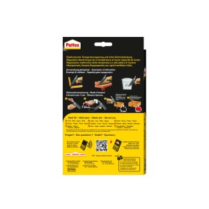Verpackung der Pattex Heißklebepistole Hotmelt Supermatic mit Anwendungsbeispielen.