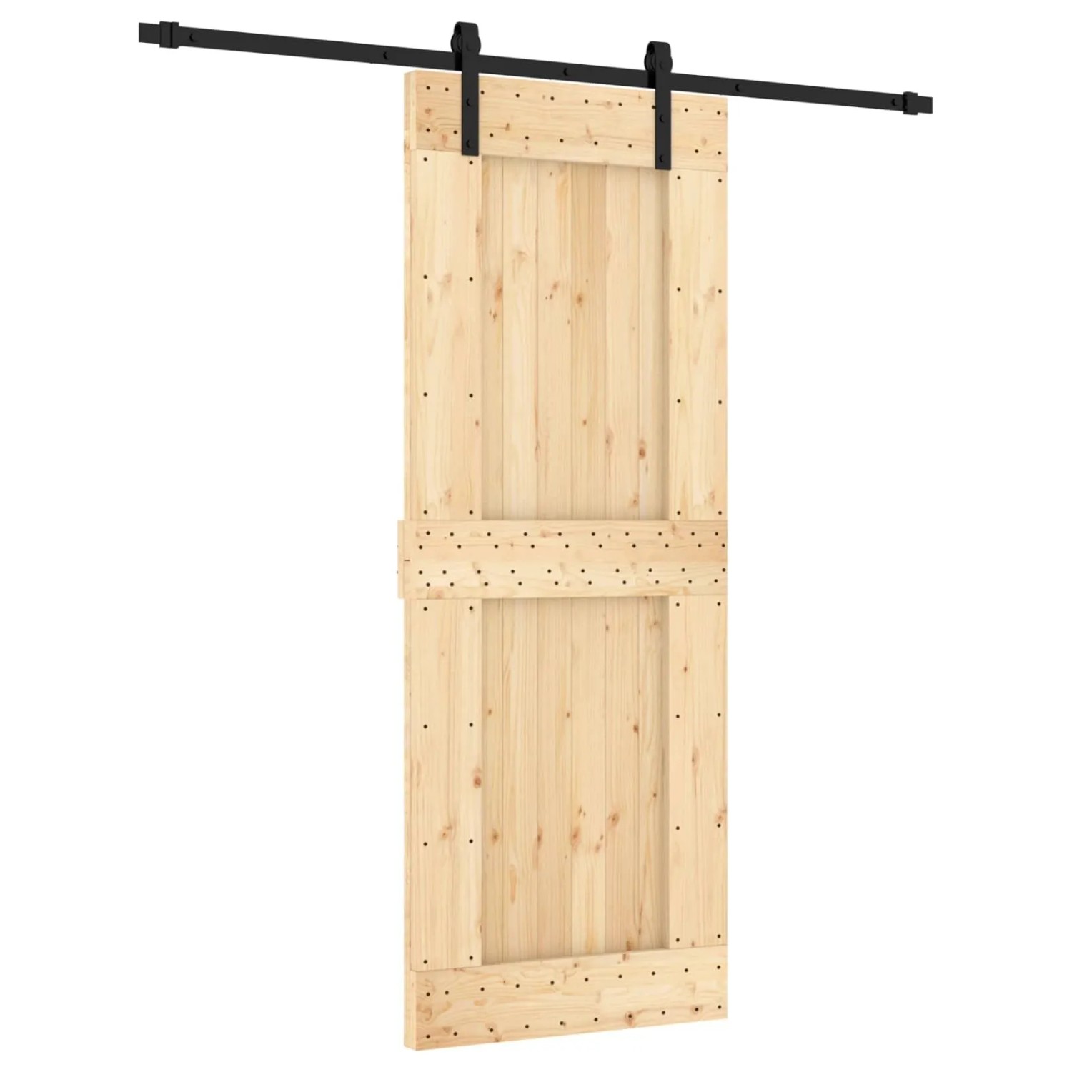vidaXL Schiebetür Natur und Schwarz 80 x 210 cm Massivkiefer 3444918