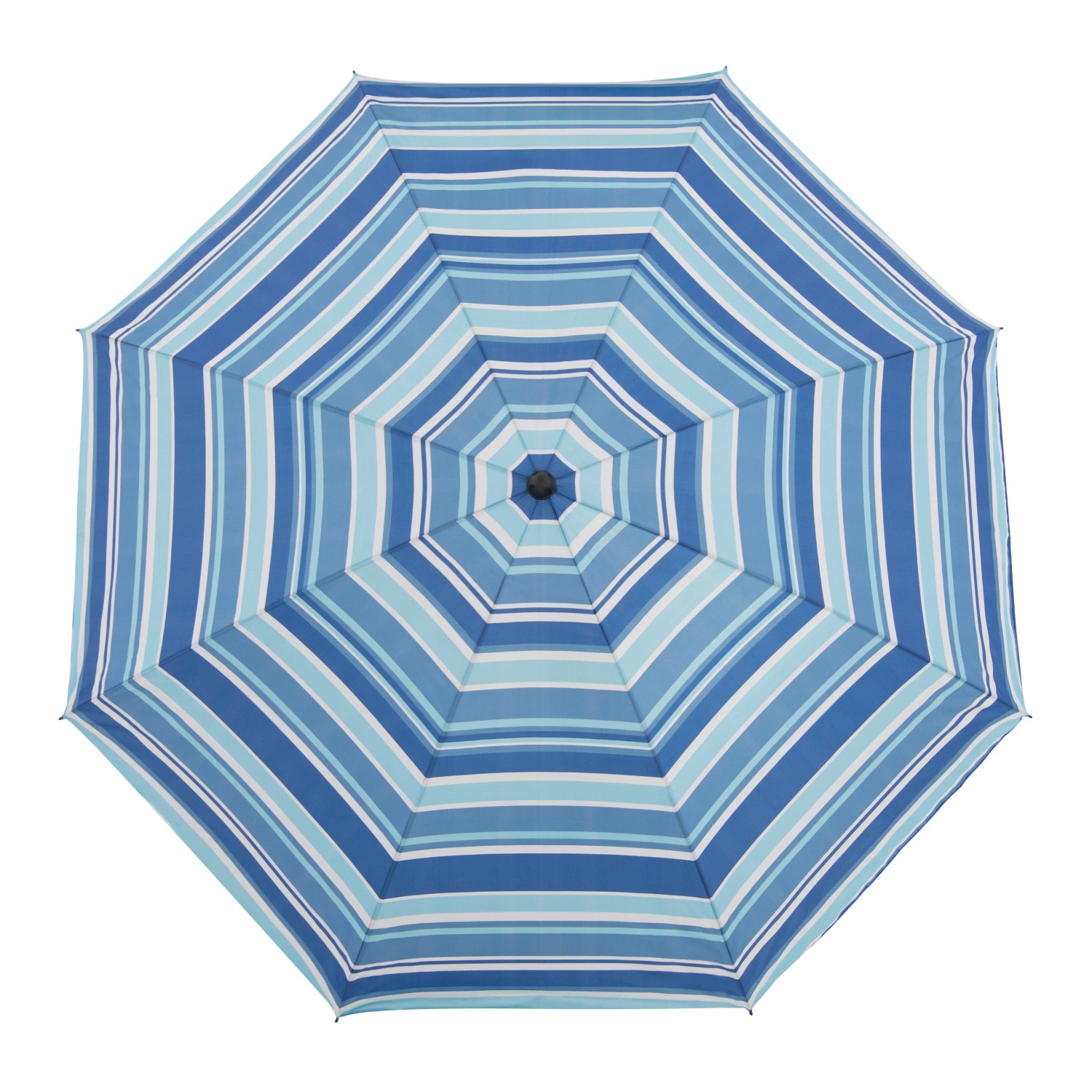 Derby Marktschirm COMO, Ø 165 cm, blau gestreift, mit Knickfunktion, von oben.