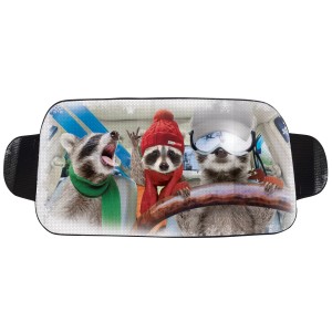 Frontscheibenabdeckung mit Waschbär-Wintermotiv, 150x70 cm, für Autos. Schutz vor Eis und Schnee.