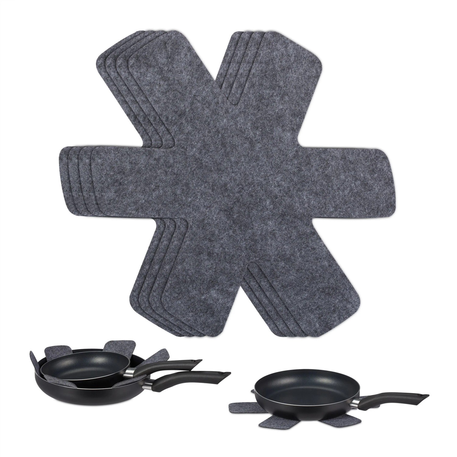 Relaxdays Pfannenschoner 6er Set Filz Grau Hitzebeständig 38 cm x 30 cm
