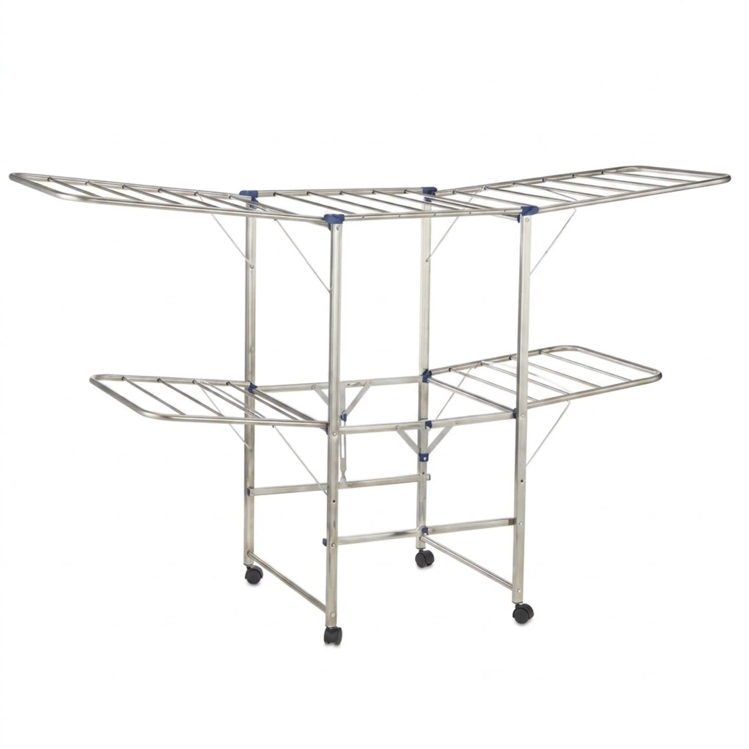 Relaxdays Wäscheständer XXL Edelstahl Silber Rollbar Platzsparend 111 cm x 185,5 cm x 53 cm 5 kg
