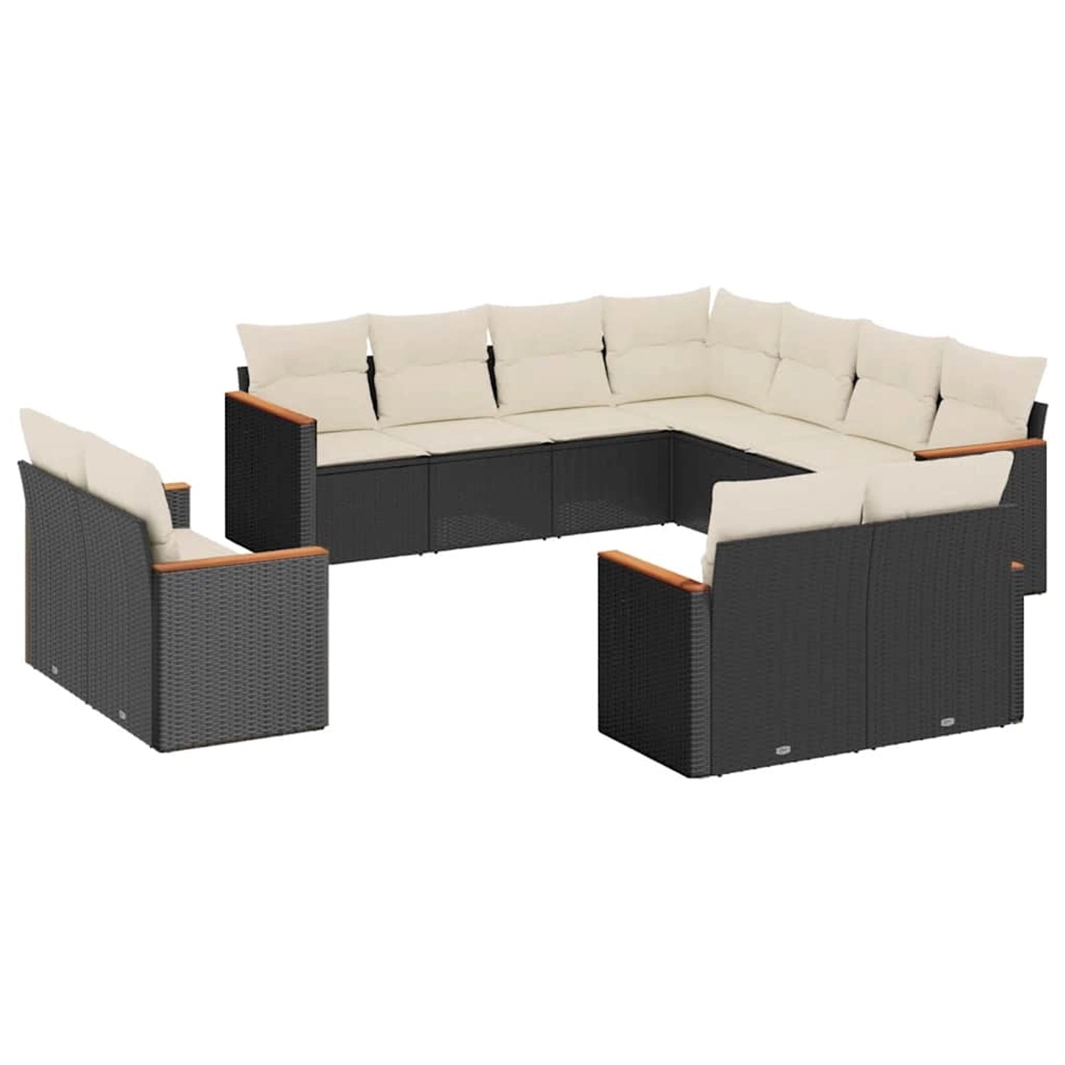 vidaXL 11-Tlg Garten-Sofagarnitur mit Kissen Schwarz Poly Rattan 3226497