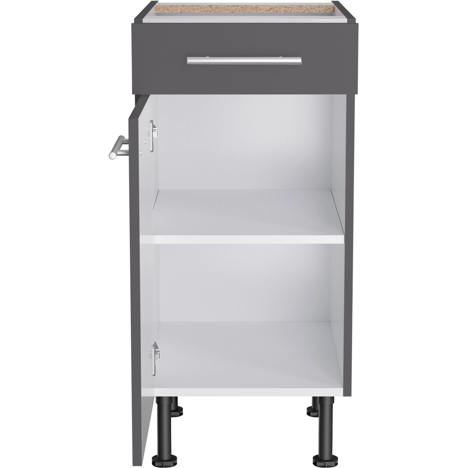 Optifit Unterschrank Ingvar420, 40 cm breit, anthrazit matt, mit Schublade und offenem Fach.
