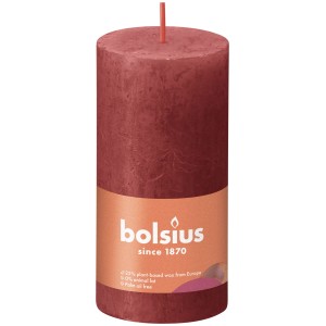 Bolsius Rustik-Kerze Shine, 100/50 mm, zartes Rot. Stumpenkerze mit rustikalem Finish.