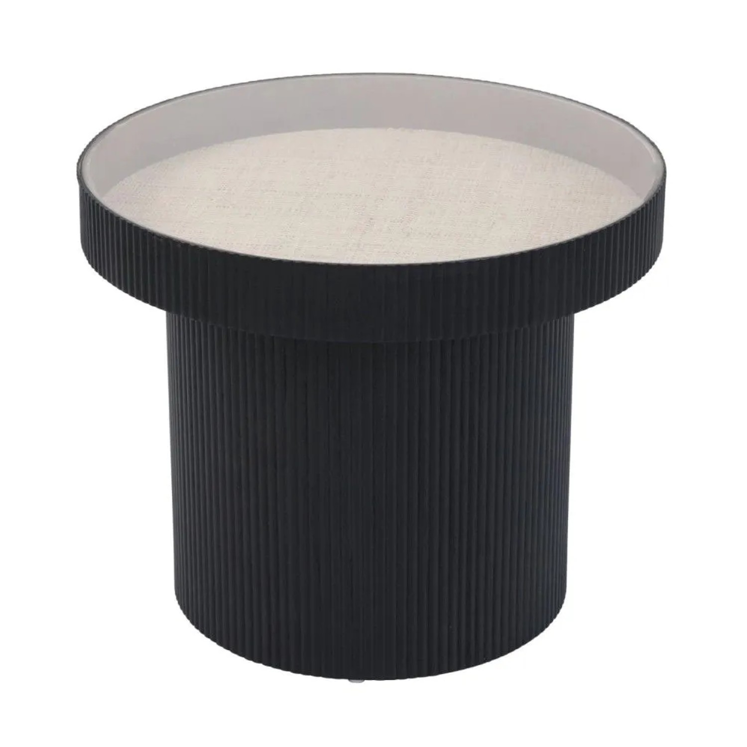 Svita Miguel Beistelltisch Mit Glas Coffeetable Couchtisch Klein Rund Sofatisch Schwarz/Natur 59 x 45 cm ø x H