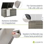Graue Polyrattan Auflagenbox Ikaria für Gartenmöbel, ideal zur Aufbewahrung von Gartenartikeln.