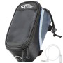 Tectake Fahrradtasche mit Rahmenbefestigung, schwarz-grau-blau, mit Touchdisplay-Fach und Audio-Verlängerung.