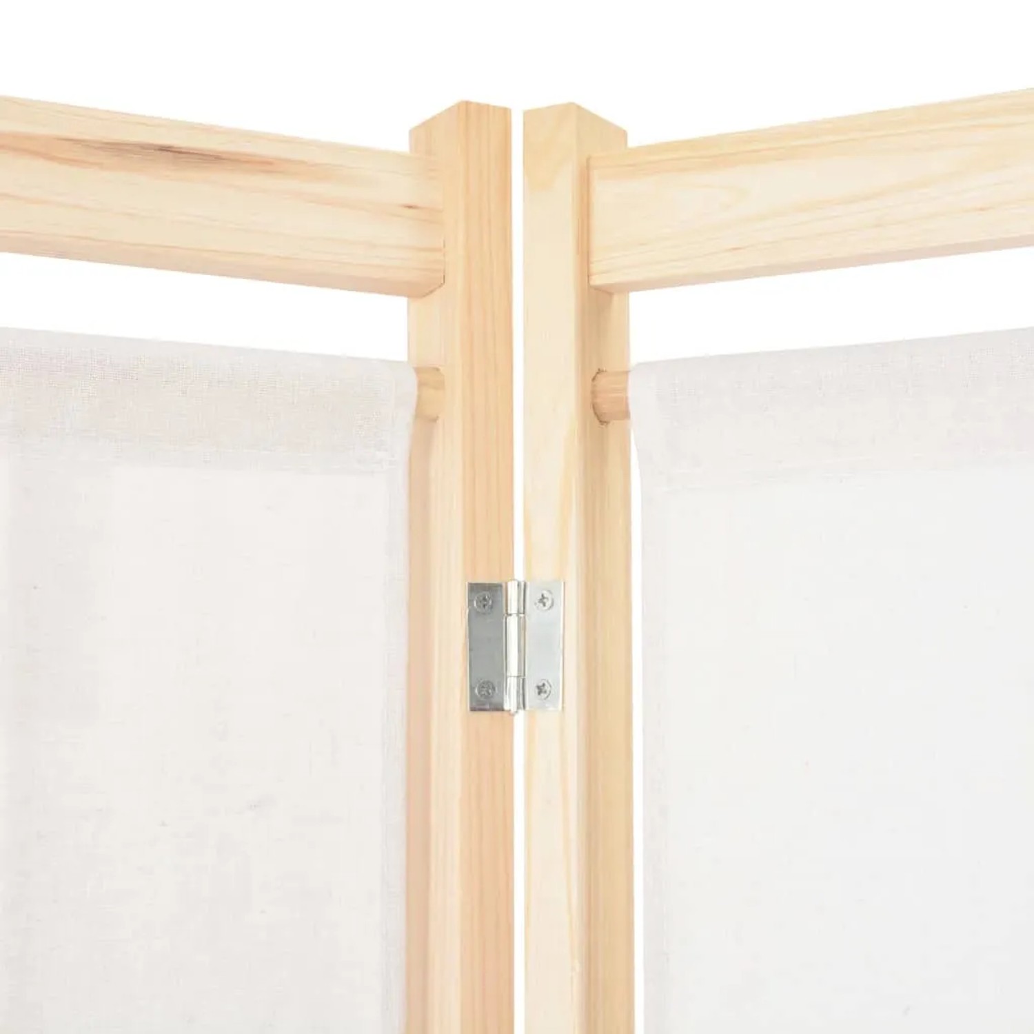 Detailansicht des cremeweißen VidaXL Raumteilers (6-teilig) aus Stoff und Holz.